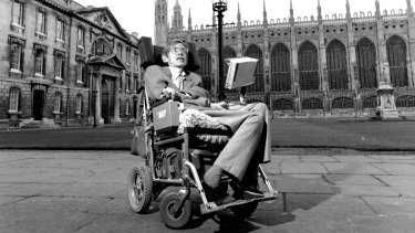 Stephen Hawking at Cambridge University in September 1988.