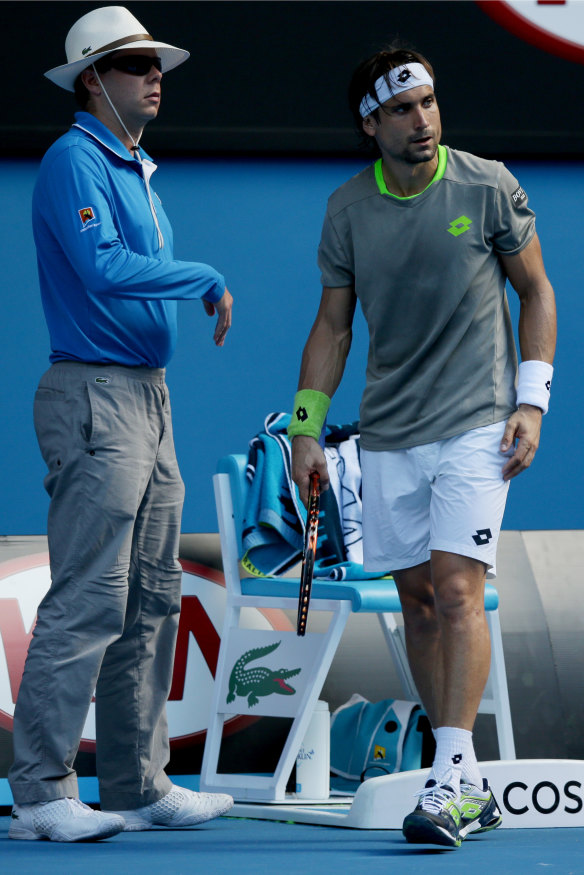David Ferrer and the linesman he pushed at the Australian Open in 2014.