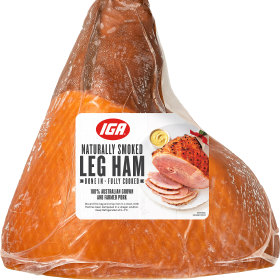 IGA naturally smoked bone-in leg ham.