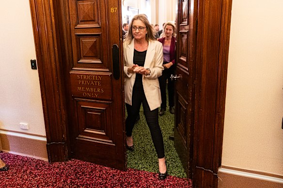 Jacinta Allan emerges from the Labor caucus meeting as Victoria’s new premier.