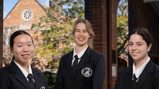 Christiana Soo, Madeleine Watson, Lauren Korenblyum from Pymble Ladies College are pushing for civics education in school.
