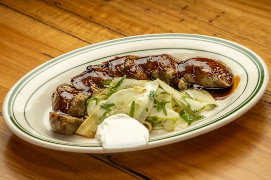Lamb biryani sausage made from Flinders Island lamb shoulder, preserved lemon, fermented chilli, sultanas and rice.