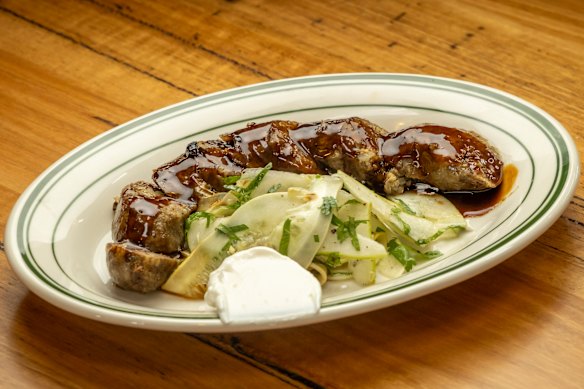 Lamb biryani sausage made from Flinders Island lamb shoulder, preserved lemon, fermented chilli, sultanas and rice.