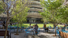 Elliat Rich’s Wren chairs flock around the “birds nest” (aka Exchange) building designed by Kengo Kuma.