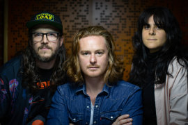 From left, Sam Cope, Liam Gough and Selene Messinis are among a new wave of prog rockers.