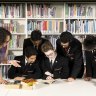 Teacher Dr Briony Schroor with Year 9 students at Nossal High School in Berwick.