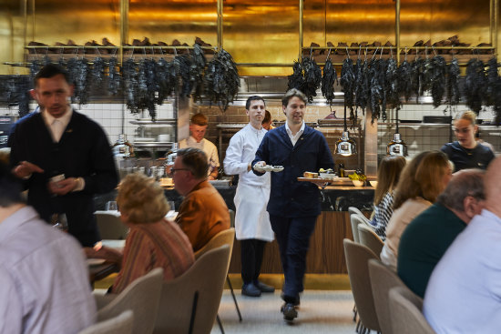 Josh Niland (centre) at the new Saint Peter, in Paddington’s Grand National Hotel.