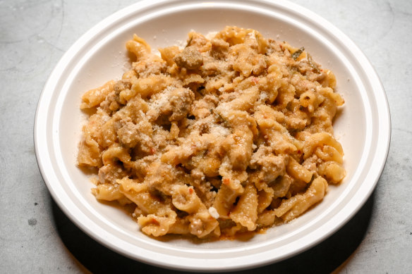 Campanelle pasta with milk-braised pork and chilli.