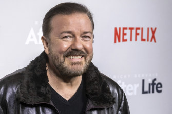 Ricky Gervais appears at a screening of Netflix’s ‘After Life’.