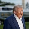 President Donald Trump speaks with reporters after disembarking Marine One upon arrival on the South Lawn of the White House in Washington, Sunday, May 4, 2025. (AP Photo/Rod Lamkey, Jr.)