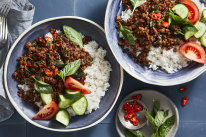 Thai chilli and basil pork bowls.