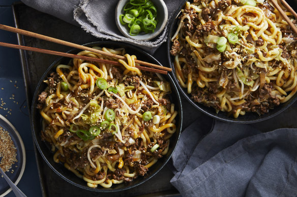 Mongolian beef noodles is a satisfying meal in a pan.