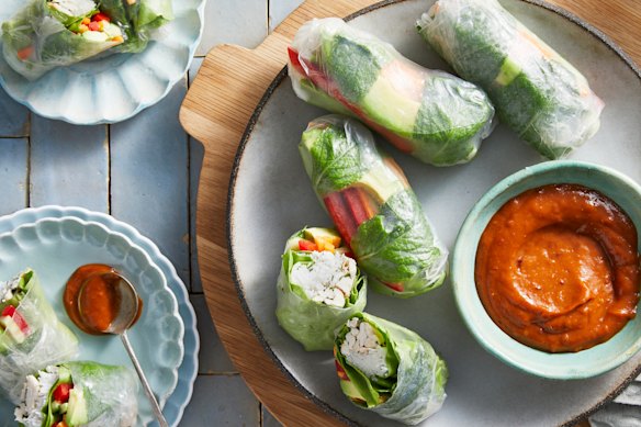Vietnamese chicken rice-paper rolls.