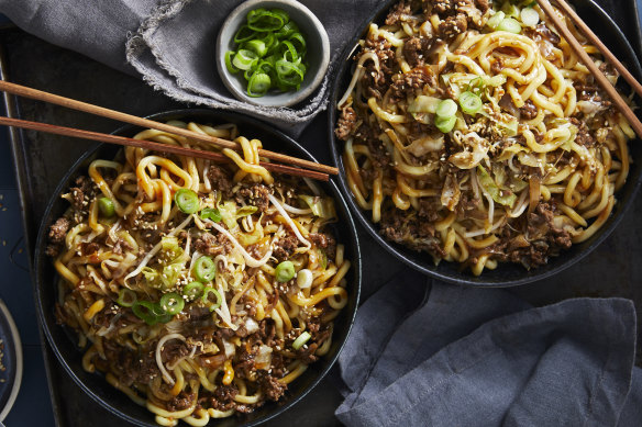Mongolian beef noodles is a satisfying meal in a pan.