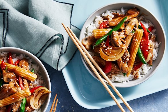 Honey soy chicken stir-fry.
