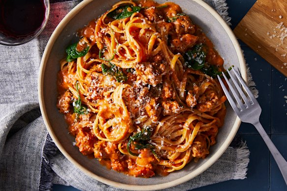 RecipeTin Eats’ creamy tomato sausage pasta.