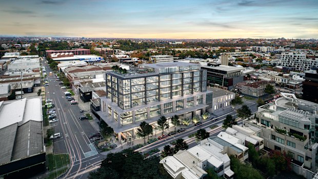 A render from 2018 of the proposed office for 175 Burnley Street.