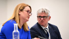 EY Partner Leigh Walker and Dean Yates during the inquiry into Commonwealth, Olympic and Paralympic Games preparedness.