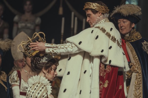 Ridley Scott’s Napoleon stars Joaquin Phoenix as Napoleon and Vanessa Kirby as Josephine de Beauharnais.