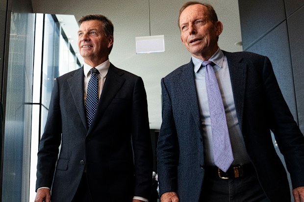 Leader of the Liberal Party Angus Taylor with former prime minister and Liberal Party federal president Tony Abbott.