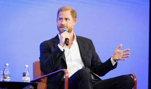 Prince Harry speaking at the InterEdge Summit in Melbourne on April 16, 2026.