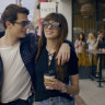 Nicholas Galitzine and Anne Hathaway in The Idea of You. The pair bonded over their mutual love of Arsenal football club.