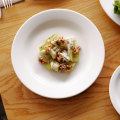 Braised leeks with blue cheese and walnuts.