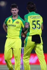 Marsh in action against India in a warm-up game for the T20 World Cup.