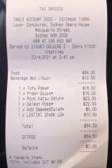 The bill for lunch at the Opera Kitchen.