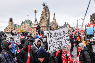 Protesters during a demonstration near Parliament Hill in Ottawa.