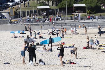 Beachgoers at Bondi on Saturday.
