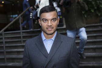 Guy Sebastian leaves the Downing Center District Court in Sydney last month.