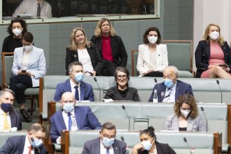 Liberal MP Bridget Archer (back row, centre) crossed the floor to support the legislation.