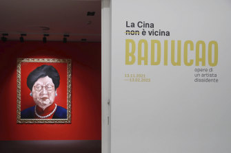 The opening of Badiucao’s exhibition in Brescia, Italy, was subject to pressure from Beijing. The works on show included this composite portrait of Chinese President Xi Jinping and Hong Kong  Chief Executive Carrie Lam.  