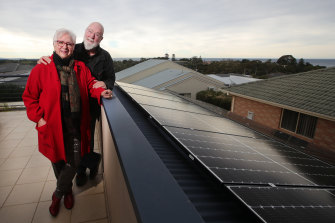  Joan and Ross Hughes at home in Kiama, New South Wales, Friday, 24 June 2022. The Hughes’ are a couple who got a battery and rooftop solar system installed in their home yesterday. 