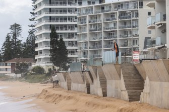 A strong swell washed away sand in front of the Collaroy sea wall last week.