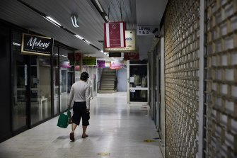 An empty shopping strip in Sydneyâ€™s Blacktown.