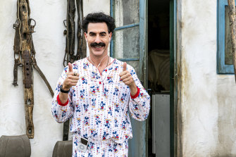 Sacha Baron Cohen in a scene from Borat Subsequent Moviefilm, which weaves in interactions between his outlandish characters and unsuspecting real people.