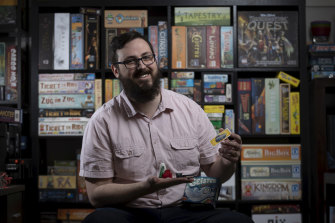 Peter Kinsley, a board game player and one of the organisers of the Northwest Sydney Table Top Gamers Group, at his home.