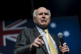 Former PM John Howard speaking at a Liberal Party rally.