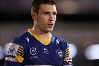 Tom Opacic wearing a black armband for his brother Jakob, during the clash with the Penrith Panthers on Friday.