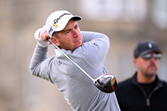 Lucas Herbert under the watchful eye of playing partner and former champion Phil Mickelson.