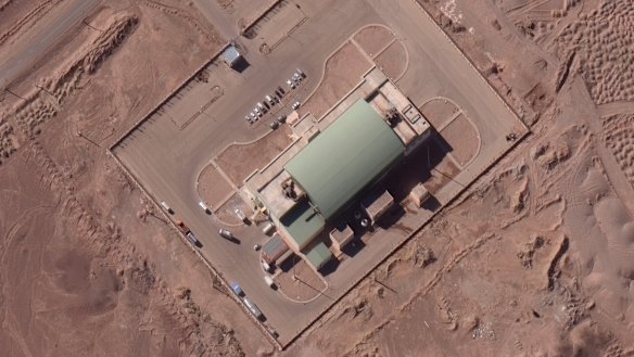 This satellite image from Maxar Technologies shows activity at the Imam Khomeini Space Centre in Iran's Semnan province in February. 