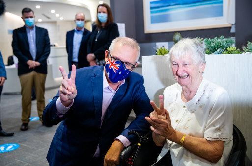 Holy Family Services resident Jane Malysiak appeared with the Prime Minister after she became the country’s first COVID-19 vaccine recipient.