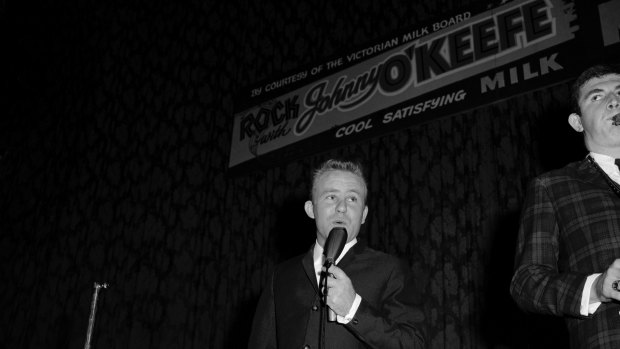 Johnny O'Keefe singing in 1960.