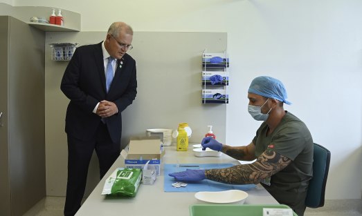 Mr Morrison watched a simulation of the vaccination process at RPA in Sydney on Friday.