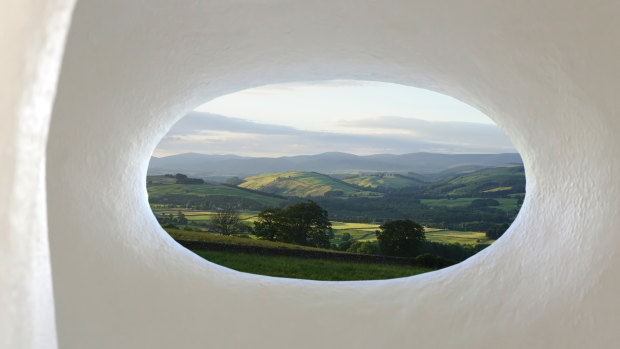 The view from a window in Lily Jencks' Scotland house, designed by her and a few kilometres from Portrack House where her father created the Garden of Cosmic Speculation