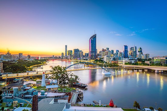 Brisbane’s skyline and river at twilight