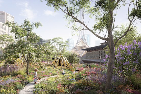 A render of how Laak Boorndap will look, behind the NGV and Arts Centre.