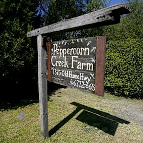 The entrance to Peppercorn Creek Farm at Razorback, south-west of Sydney.